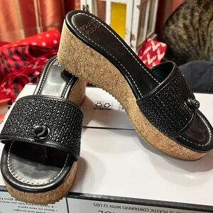 Donald J. Pliner “Sillir” Black Woven Cork Wedges